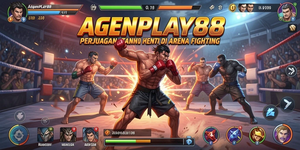 Screenshot AGENPLAY88 menunjukkan pertarungan epik di arena penuh aksi.