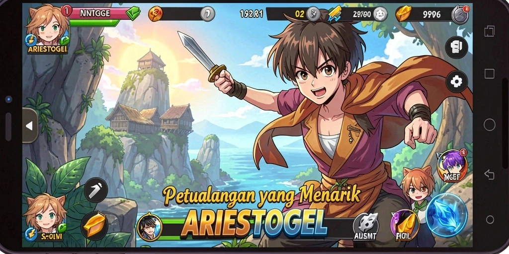 Tangkapan layar gameplay ARIESTOGEL dengan karakter Anime yang menawan.