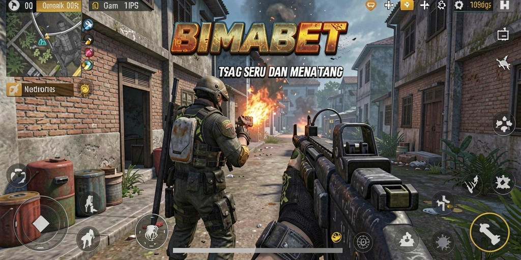 Screenshot gameplay BIMABET menampilkan aksi seru dalam pertempuran TPS.