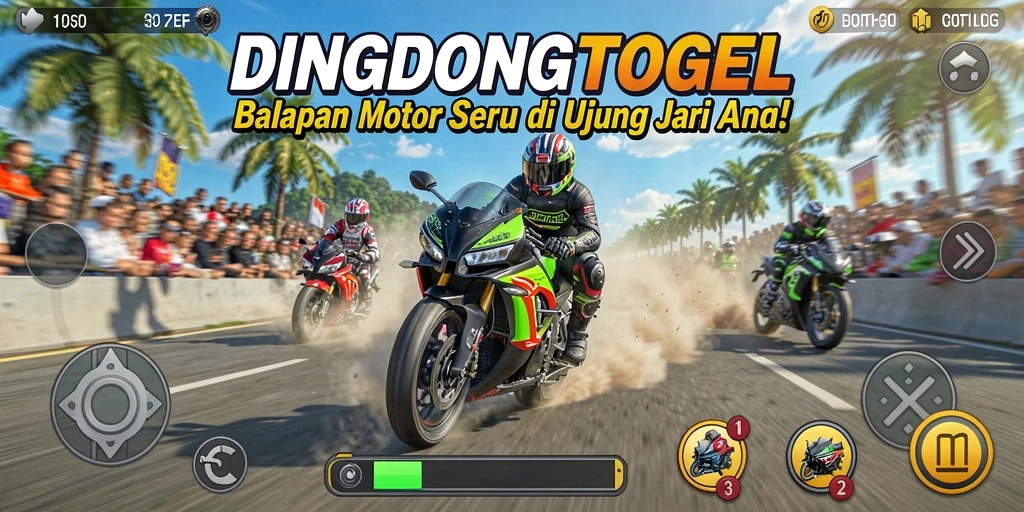 Gameplay seru DINGDONGTOGEL dengan balapan motor yang menegangkan.