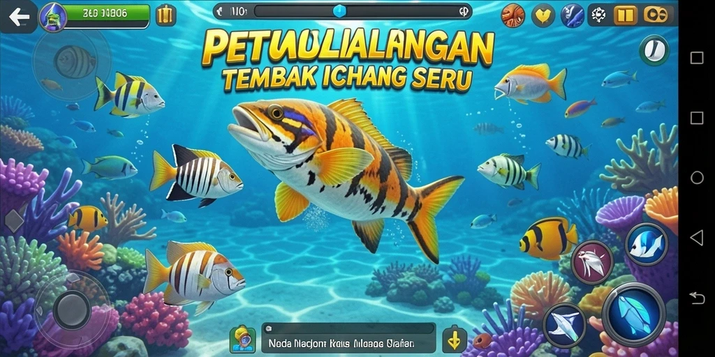 Gameplay N06 saat menangkap ikan yang berwarna-warni.