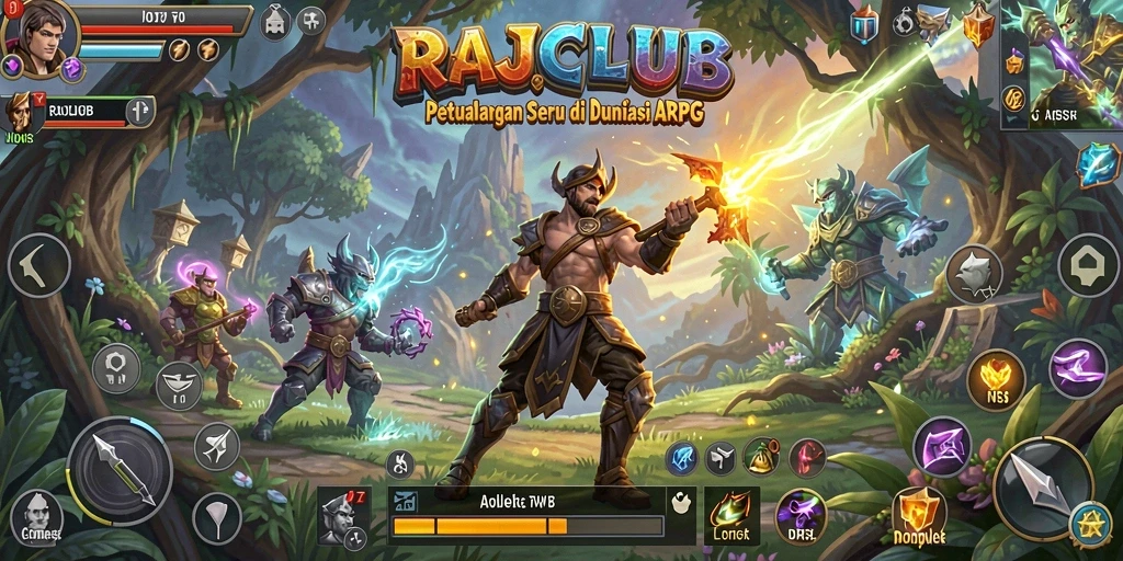 Screenshot gameplay RAJACLUB menampilkan aksi bertarung yang menegangkan di dunia fantasi.