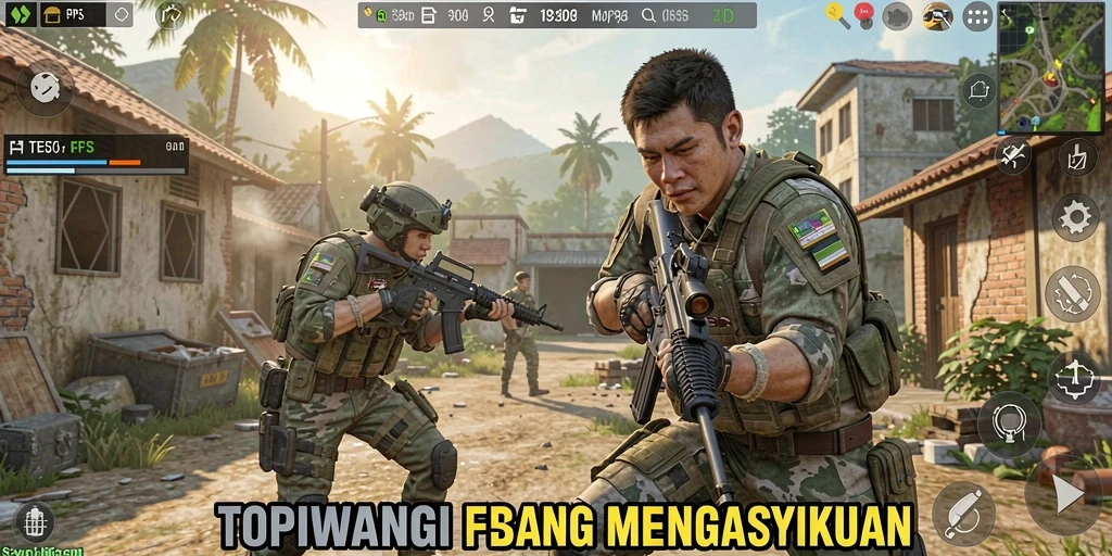 Screenshot menunjukkan aksi tembak-menembak intens dalam TOPIWANGI.